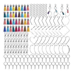 Sleutelhangers 200 stks Acryl Sleutelhanger Blanks met kwastjes Kit Bulk, Snap Hooks Mini Jump Ringen voor DIY Projects Crafts