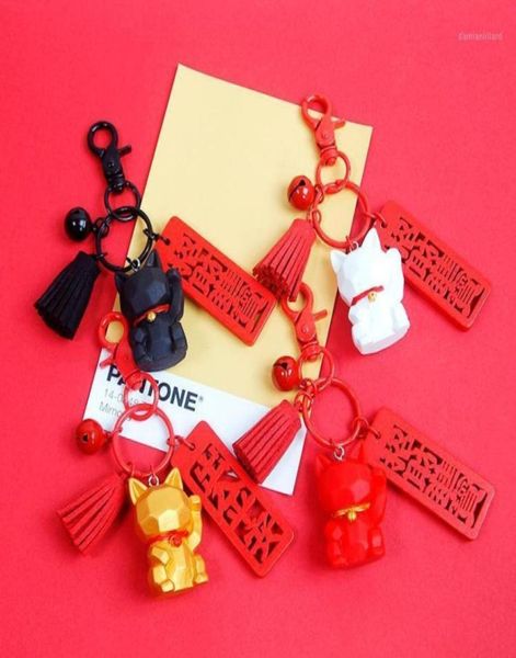 Keychains 2021 Mignon Resin 3D Maneki Neko Lucky Cat Fortune Tassel Tassel Keychain Chain Chain pour femmes Charmes pendents D510139661317408806