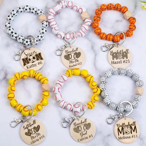 Porte-clés 2022 Élégant Baseball Perles Bracelet Porte-clés Avec Des Clips En Bois Simple Personnalisé Bracelet Bracelet Charme Sac Pendentif Bijoux Cadeaux