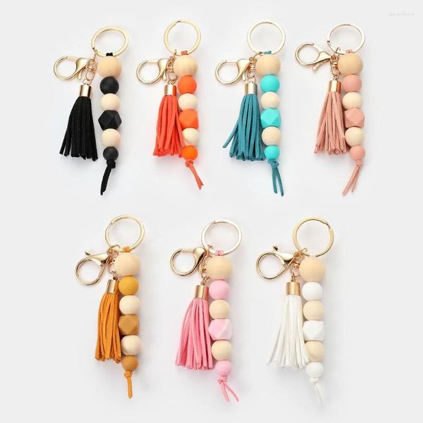 Porte-clés 2023 Perles de mode pour femmes filles simples été silicium bois perlé pendentif gland porte-clés accessoire cadeaux