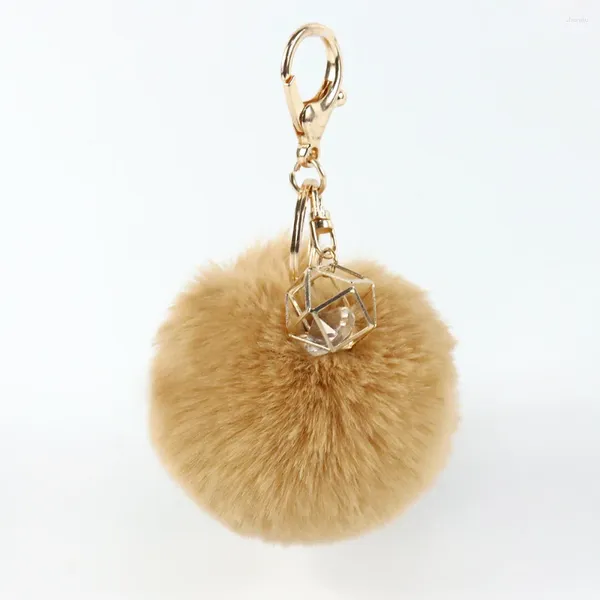 Llaveros 2023 Fluffy Faux Fur Ball Pom Poms Pompom sintético Crystal Llavero Llavero Anillo Colgante para mujeres Charm