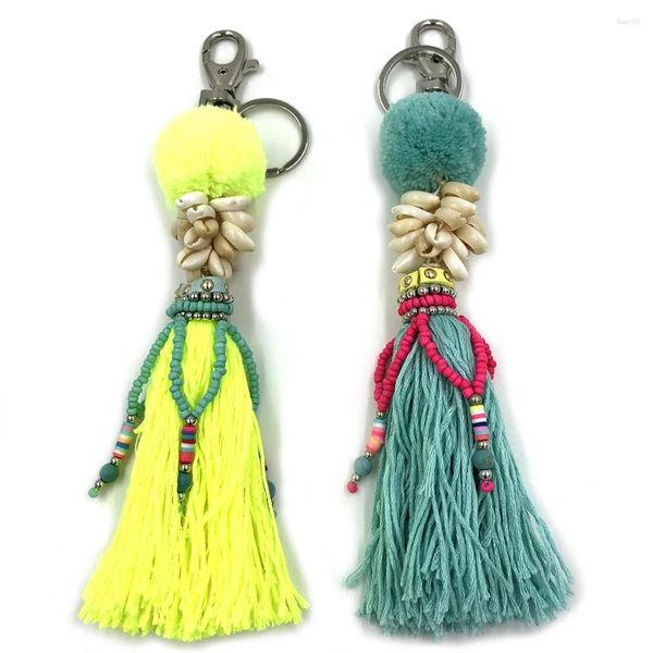 Llaveros 2023 Shine Pompoms Borla Colgante Llavero Boho Llaveros Bohemio Grandes Cadenas Lindo Vintage Joyería Hallazgos Bolsa Colgantes