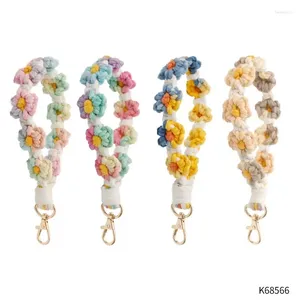 Porte-clés 2024 Bohème Fleur Daisy Porte-clés INS Haute Qualité DIY Tricoté À La Main Poignet Porte-clés Pour Femmes Fille