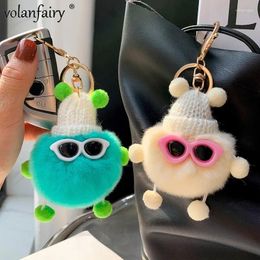 Keychains 2024 Leuke Rex Fur Keychain Fluffy Pom Car Keyring Women Bag Pendant Little Briquette Gift Pompom Key Chain GXY245