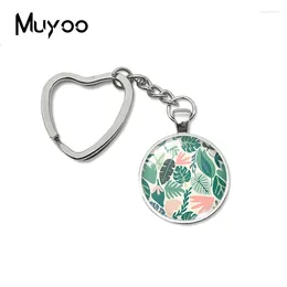 Keychains 2024 Green Tropical Feuilles coeur Keychain Leaf Verre Dôme Cabochon bijoux Cadeaux Fans