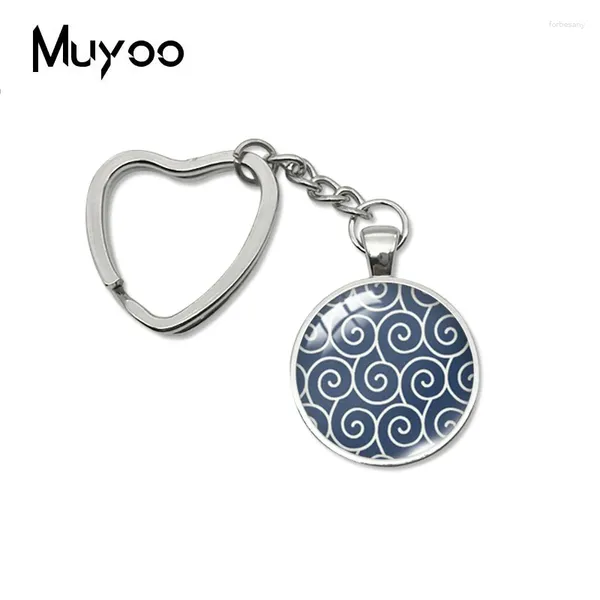 Keychains 2024 White Blue Wave Heart Keychain Style Japanese Style Match Glass Dome Cabochon Jewelry Gift