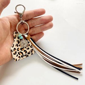 Keychains 2024 Groothandel westerse stijl Keychain Geometric Bull Leather Tassel Turquoise Sun Flower Retro handgemaakte gepersonaliseerde sieraden