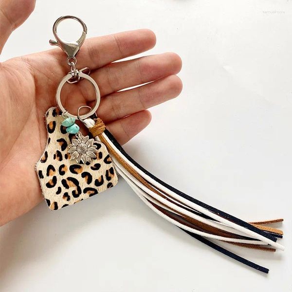 Keychains 2024 En gros de style occidental Keychain Keetchain Geometric Bull Leather Tassel Turquoise Sun Flower rétro Retro Handmade Bijoux personnalisé