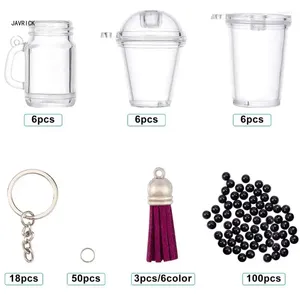 Porte-clés 204pcs Bubble Tea Charm Mini Milky avec des glands pailles et des anneaux pour les projets de bricolage cadeaux D0LC