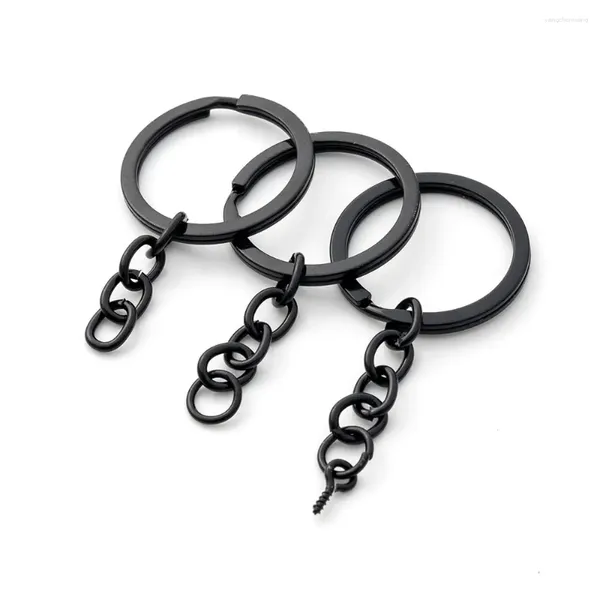 Llaveros 20 unids/bolsa llavero negro con cadena de cuatro eslabones DIY hecho a mano pequeño objeto muñeca colgante accesorios