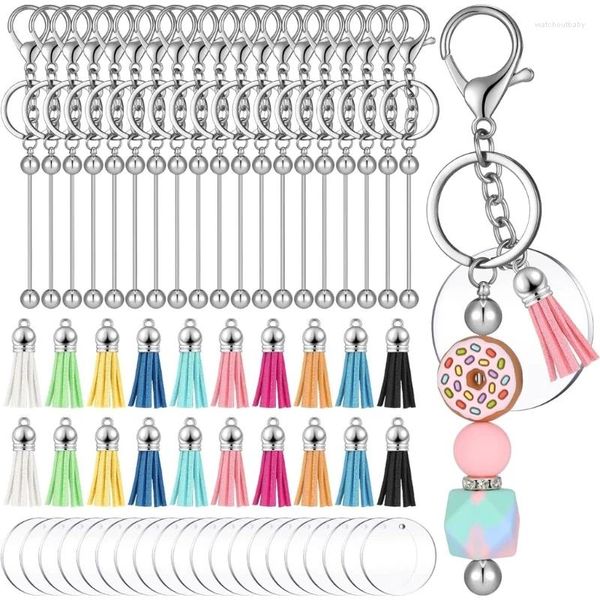 Porte-clés 20pcs porte-clés perlés porte-clés vierges avec anneaux de cercle acryliques glands en cuir porte-clés barre de bijoux de bricolage faisant du charme