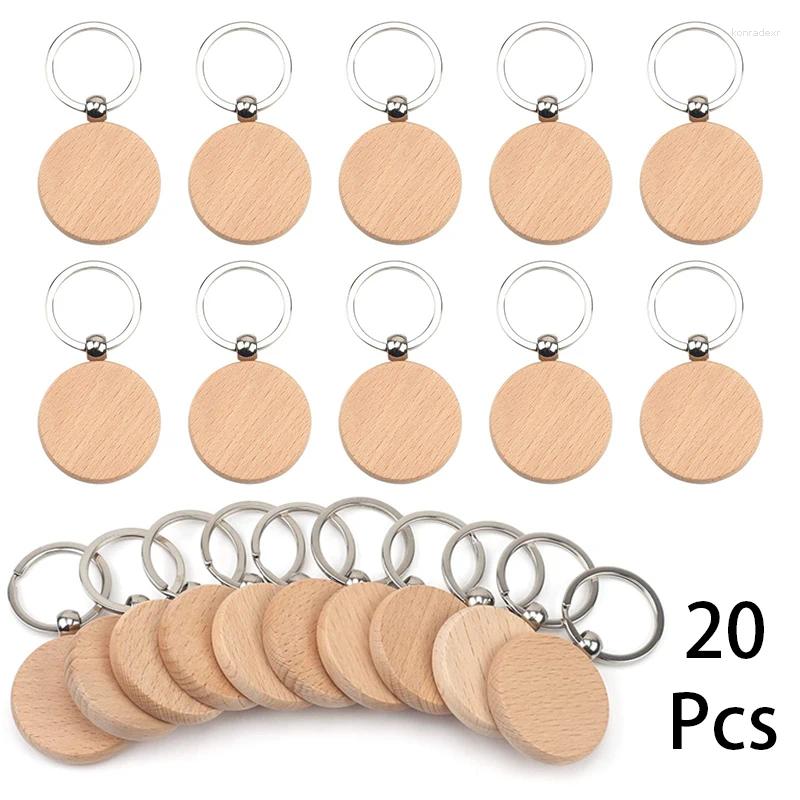 Keychains 20Pcs Beech Keychain Solid Wood Key Chain Wooden Keyrings