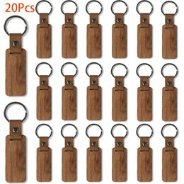 Keychains 20 stks blanco pu lederen sleutelhanger houten hanger rechthoekige kleine geschenk sleutel ketting