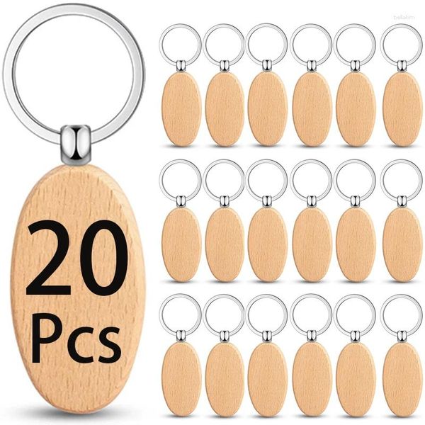 Porte-clés 20pcs blanc porte-clés en bois inachevé étiquette de clé pour bricolage cadeau artisanat chaîne en bois vierges