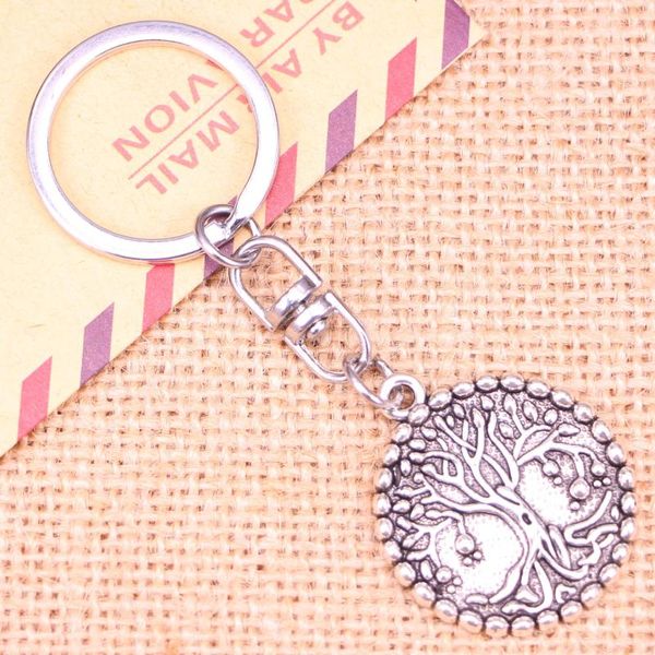Porte-clés 20pcs mode porte-clés 29 mm pendentifs d'arbre de paix bricolage hommes bijoux voiture porte-clés porte-anneau souvenir pour cadeau
