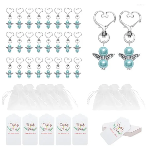 Keychains 20pcs Guardian Angel Keychain Bautismo Baptismo de boda Mini Garoske alas colgantes joyas decorativas azul