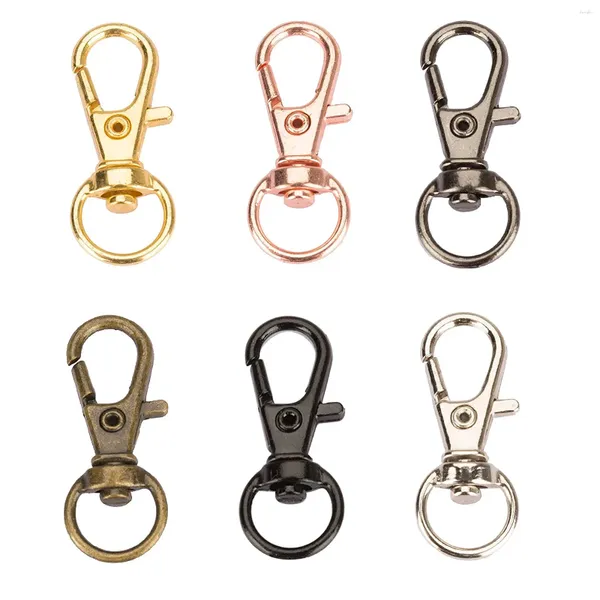 Keychains 20pcs/lote ganchos giratorios de langosta conector de anillo de llaves dividido para el cinturón de bolso cadenas de perros joyas de bricolaje hallazgos