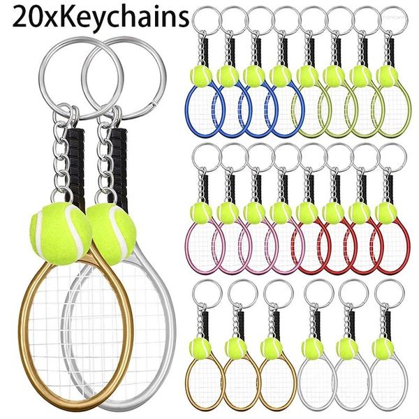 Keychains 20pcs Racket de tennis Rague de clé Keychain Ball Split Brollets pour l'équipe d'amant Sport