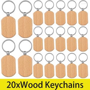 Sleutelchains 20 stks hout sleutelhanger spaties DIY houten onafgemaakte sleutelringtag