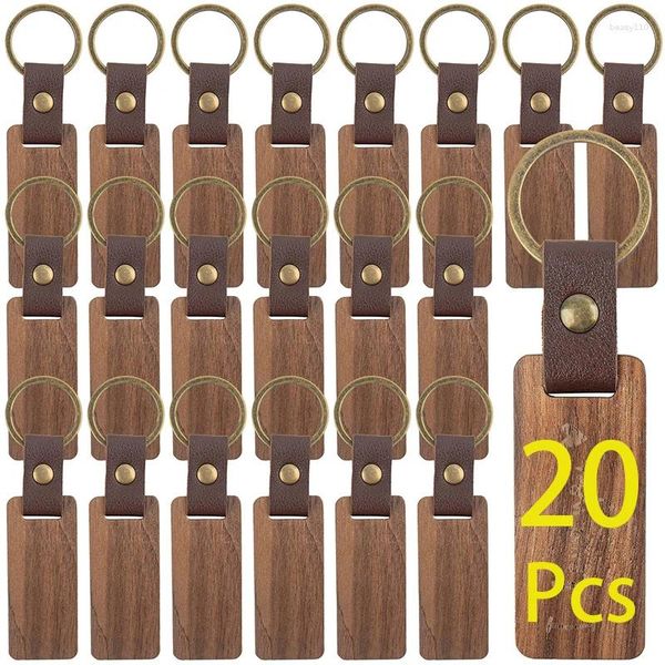 Keychains 20pcs de llave de madera de llaves de madera etiquetas anillo para amantes de la familia amigos aniversario regalo de cumpleaños