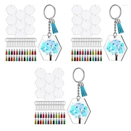 Porte-clés 216pcs disques transparents acryliques hexagonaux porte-clés blancs charmes et pendentifs de gland porte-clés avec chaîne pour l'artisanat de bricolage