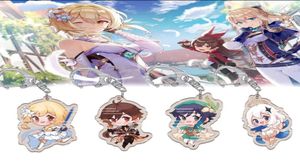 Keychains 22pcs Anime Genshin Impact Keychain Zhongli Diluc Venti Paimon Accesorios de cadena de llave de doble cara acrílico Joyería para FA95558832