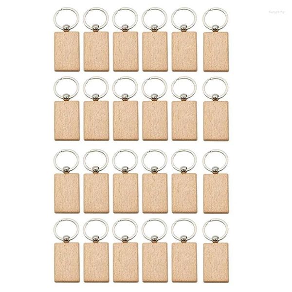 Porte-clés 24 pcs vierge en bois porte-clés rectangle étiquettes anneau en bois pour bricolage artisanat