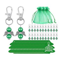 Porte-clés 24 Pcs Party Favors Communion Ange Gardien Perle Porte-clés Étiquettes Cadeaux Pour Décorations De Noël Vert