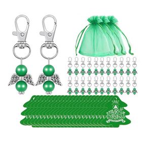 Keychains 24 PCS PARTY GOVERS COMMUNIE BEVENTAN ENGEL PEARL Key Chain Gift Tags For Christmas Decorations Green