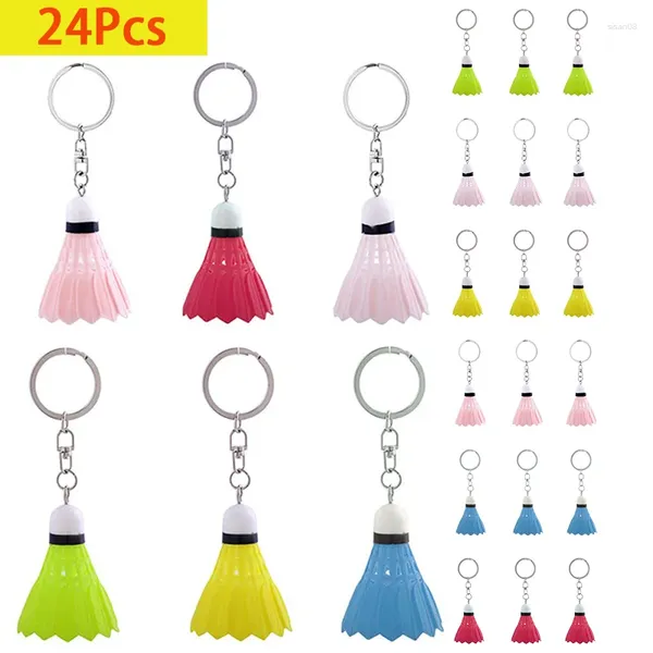 Keychains 24pcs 6 colores Lindo bádminton llavero llavero soporte bolsillo de joya de joya de joyas llave encadenado