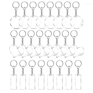 Porte-clés 24pcs acrylique porte-clés blancs avec porte-clés anneaux forme de coeur rond et rectangle clair