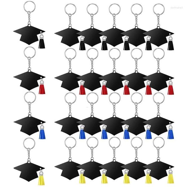 Porte-clés 24pcs Graduation Cap Charme Porte-clés Acrylique Glands Party Favor