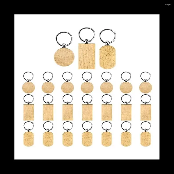 Llaveros 24 unids llavero de madera en blanco madera sin terminar llavero etiqueta para manualidades de regalo de bricolaje