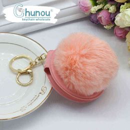 Keychains 25 Color Rex Rabbit Pompom Keychain Hair Ball draagbare make-up opvouwbare dubbelzijdige spiegel sleutelhanger tas hanger cosmetische spiegel T220909