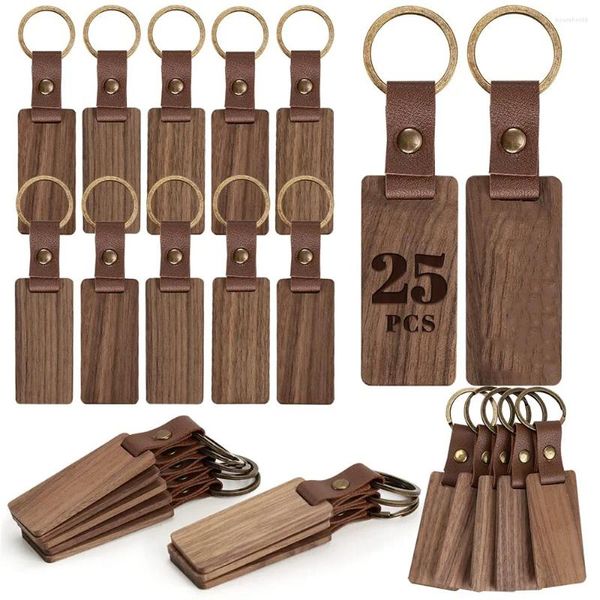 Porte-clés 25pcs en cuir porte-clés en bois vierge en bois inachevé pour la gravure au laser bricolage diverses étiquettes clés artisanat cadeau