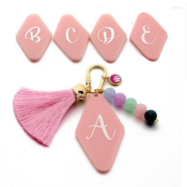 Porte-clés 26 lettres de l'alphabet pour femmes, breloques de voiture, perles roses, accessoires, cadeau de noël, vente en gros, Smal22