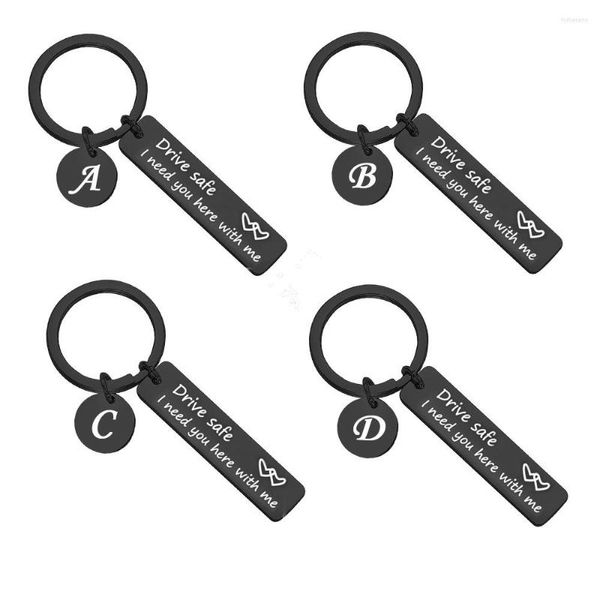 Porte-clés 26 lettres Good Drive Key Chain Fashion Classic Black Lettrage Bague de voiture en acier inoxydable K5136