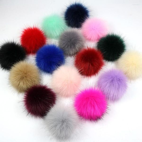 Keychains 2pc/lote 10 cm Diy Acrílico Faux Raccoon Fur Pompom Pomtificial Pom para Beanie Hats Ball con manualidades de costura elástica/botones