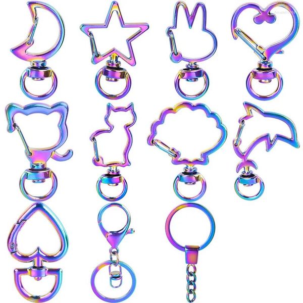 Porte-clés 2pc arc-en-ciel couleur coeur forme animale porte-clés anneau fendu porte-clés porte-clés anneaux femmes hommes bricolage accessoires