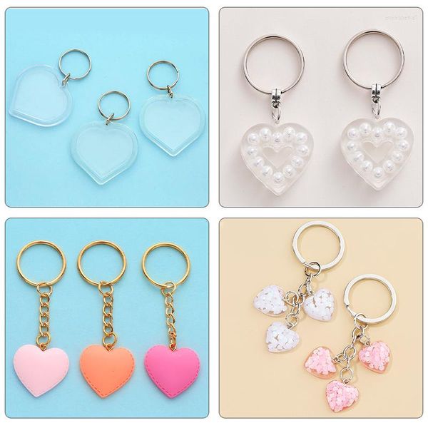 Porte-clés 2 pièces/3 pièces couleur bonbon en forme de coeur porte-clés Transparent Po cadre anneau porte-clés femme saint valentin cadeau