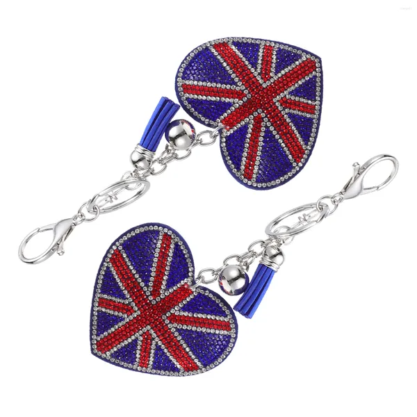 Llaveros 2 uds regalos británicos bolso de mujer colgante en forma de corazón llavero Union Jack llavero para decoración bolsa de regalo