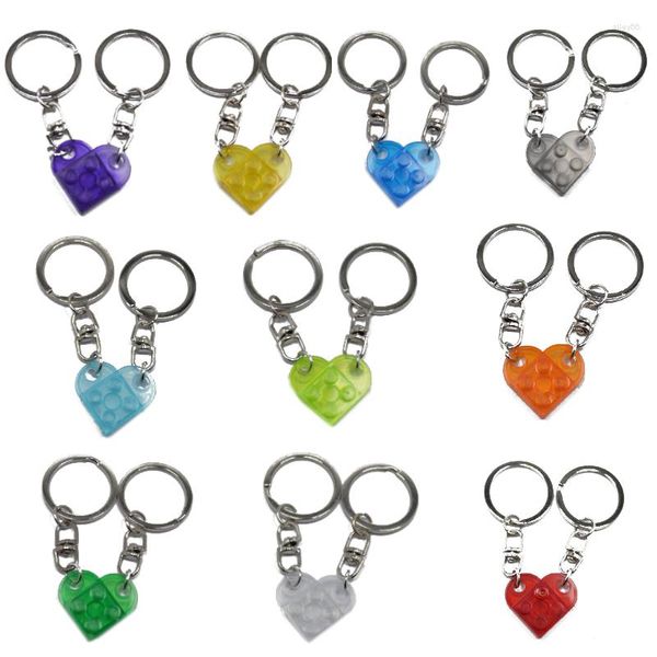 Porte-clés 2 pièces séparables coeur d'amour bloc de construction couples amitié brique porte-clés bijoux cadeaux