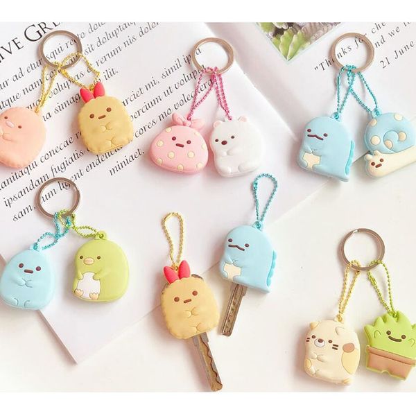 Llaveros 2 unids / set Cute Key Cap Cubre Anillos Identificador Etiqueta Organizadores Llavero de silicona Titular con accesorios de joyería de bola