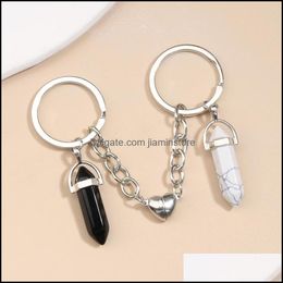 Keychains 2PCS/Set Lover Keychain Natural Crystal Quartz Stone Key Ring Hart Magetische knopketens voor paar vrienden Geschenken DIY Hand Dheom