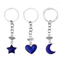 Porte-clés 3 pièces en forme de coeur étoile lune pendentif porte-clés mode ami pour toujours amitié BFF hommes et femmes Noël porte-clés chanceux