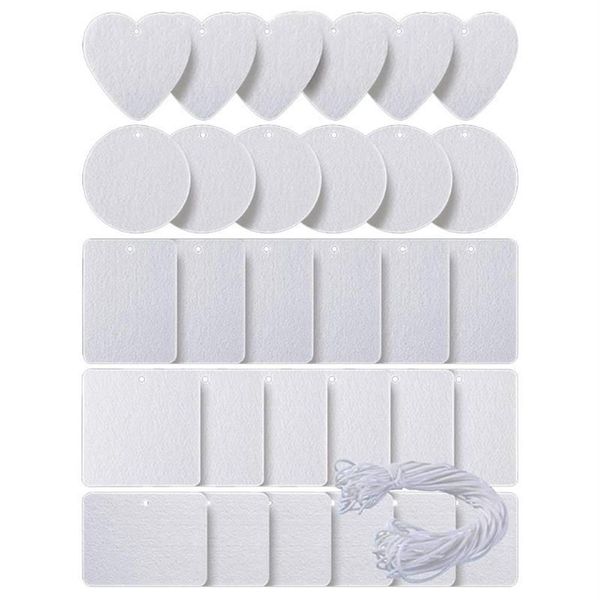 Llaveros 30 PCS Sublimación Hojas de ambientador de aire en blanco con cordón elástico Fieltro Transferencia térmica Llavero Etiquetas de doble cara para DIY266n