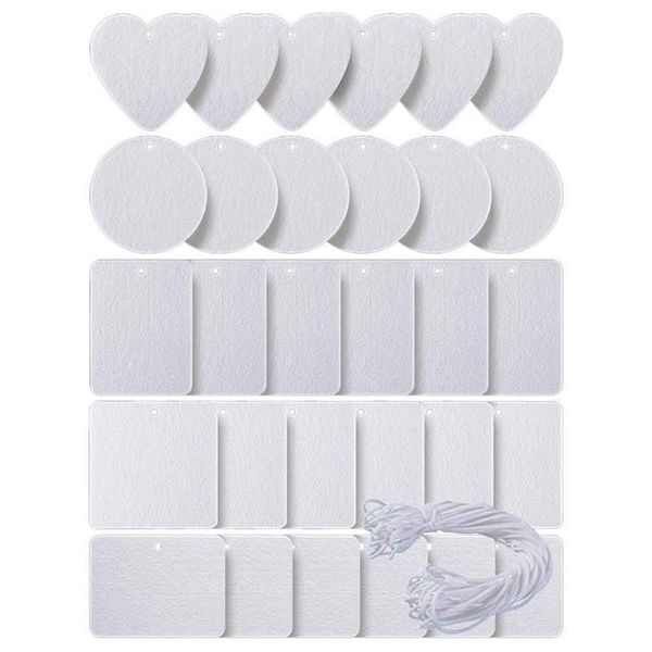 Llaveros 30 PCS Sublimación Hojas de ambientador de aire en blanco con cordón elástico Fieltro Transferencia térmica Llavero Etiquetas de doble cara para DIY2061