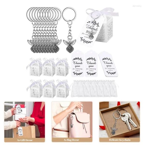 Porte-clés 30pcs / 24pcs Angel Porte-clés Boîtes de faveur Cadeau de baptême Porte-clés avec pendentif Sac de fil pour fête de douche d'enfant