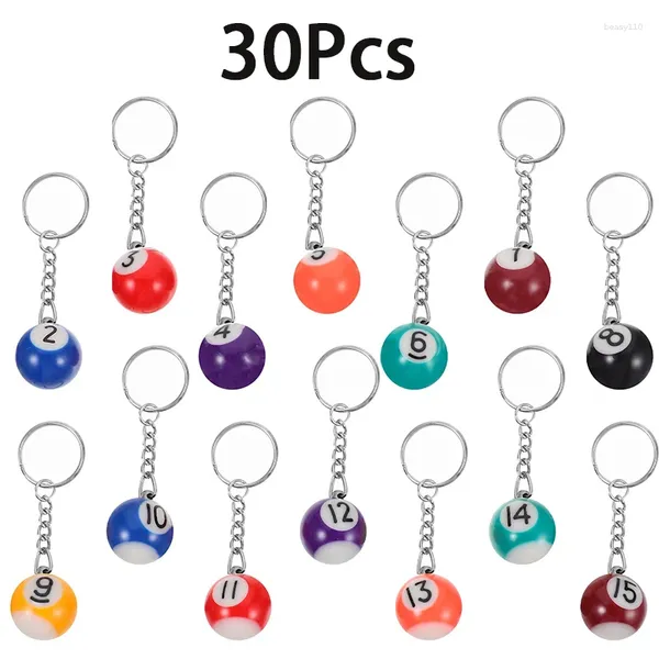 Keychains 30pcs Fashion Billard Pool Kelechain Table Ball Ball Anneau Lucky Black No.8 Chaîne Résine Bijoux accessoires