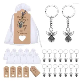 Porte-clés 30pcs / Set Angel Pendentif Porte-clés Cadeau de baptême Porte-clés avec sac de fil pour la fête de douche d'enfant Dropship